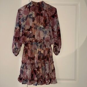 BTFL life high neck dress. Watercolor floral pattern. Lined. Small